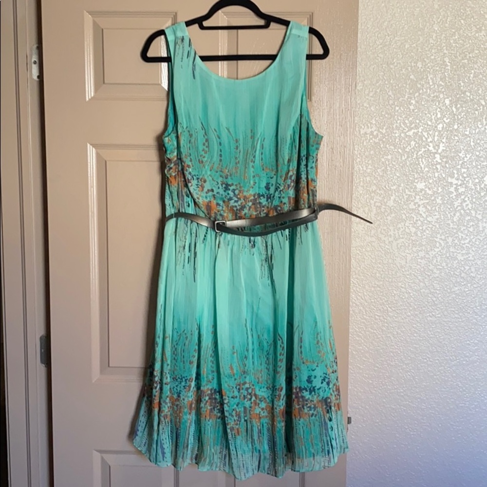 Turquoise dress with belt
